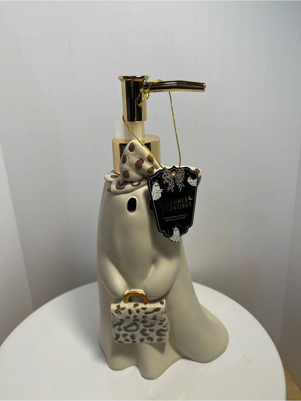 Halloween Ghost Girl Soap Dispenser with Leopard Print Bag & Bow - NWT**